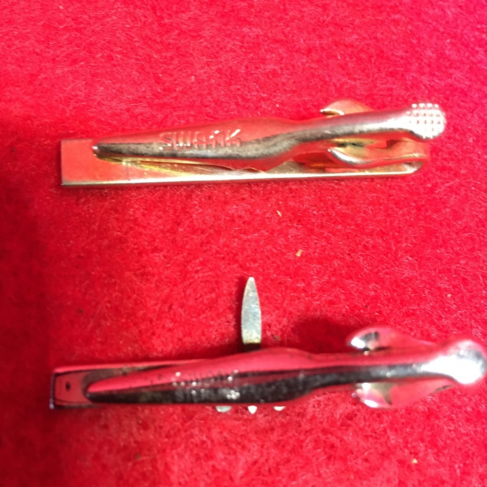 2 Swank tie clips sterling silver and gold plate